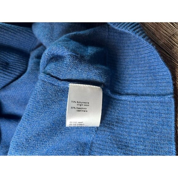 AKRIS Punto Virgin Wool Cashmere Cardigan Sweater in Blue Denim Size 8 - Picture 8 of 10